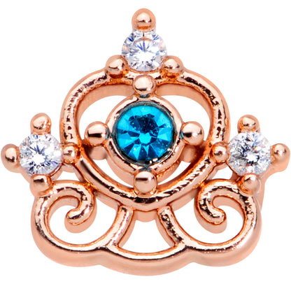 16G 1/4 Clear Blue Gem Rose Gold Hue Graceful Heart Labret Tragus