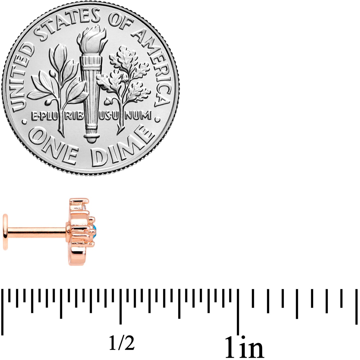 16G 1/4 Clear Blue Gem Rose Gold Hue Graceful Heart Labret Tragus