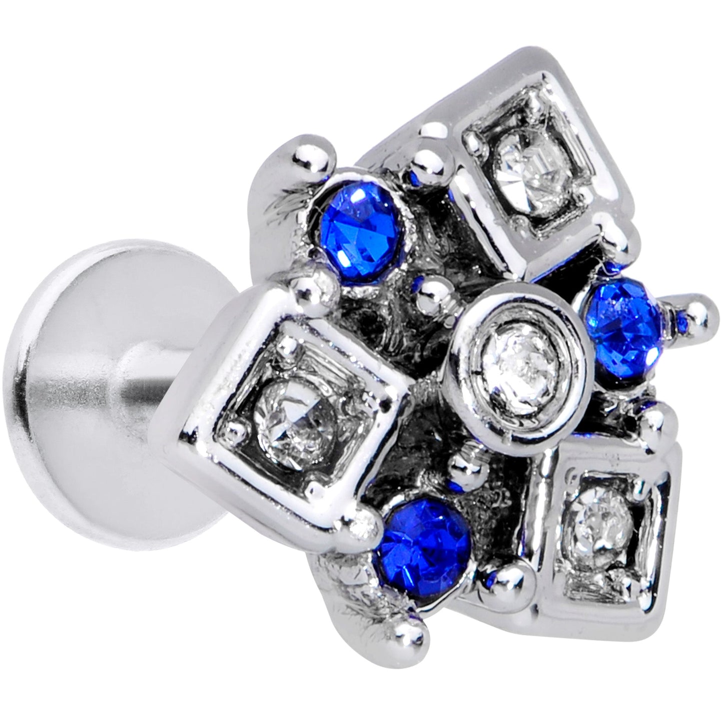 16G 1/4 Blue Gem Geometry Squares Circles Labret Monroe Tragus