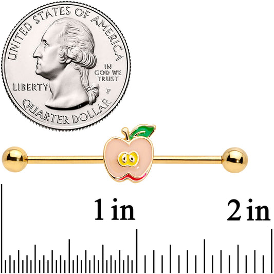 14G Gold Tone Sweet Apple Industrial Barbell 38mm