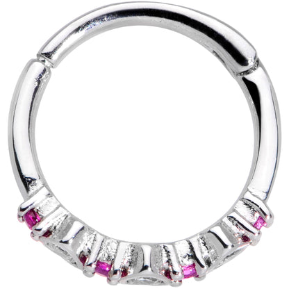 16G 3/8 Clear Pink CZ Gem Hearts Hinged Segment Ring