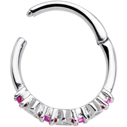 16G 3/8 Clear Pink CZ Gem Hearts Hinged Segment Ring