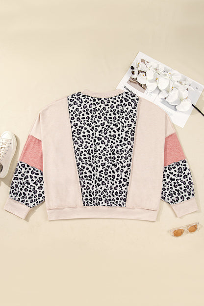 Plus Size Leopard Colorblock Patchwork Reverse Stitch Top