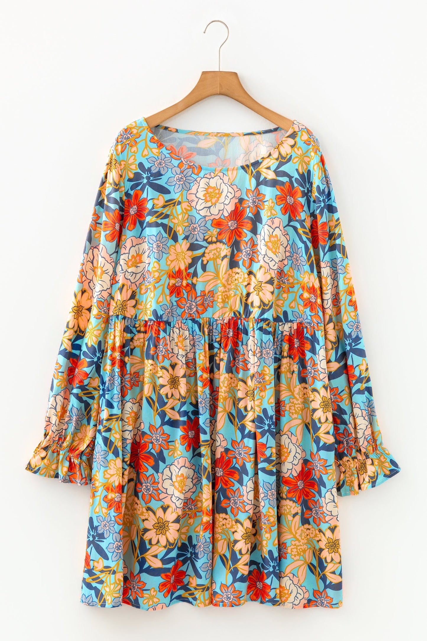 Plus Size Floral Ruffled Long Sleeve Dress
