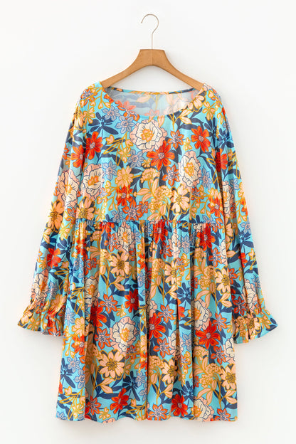Plus Size Floral Ruffled Long Sleeve Dress