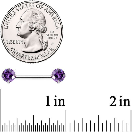 14G 9/16 Purple CZ Gem Threadless Barbell Nipple Ring Set