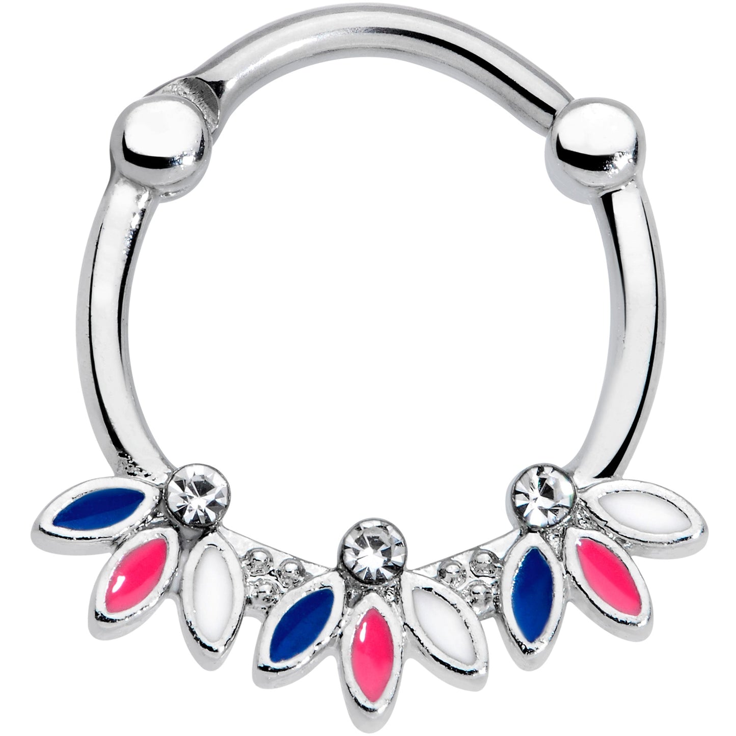 16G 3/8 Clear Gem White Pink Blue Leaves Septum Clicker
