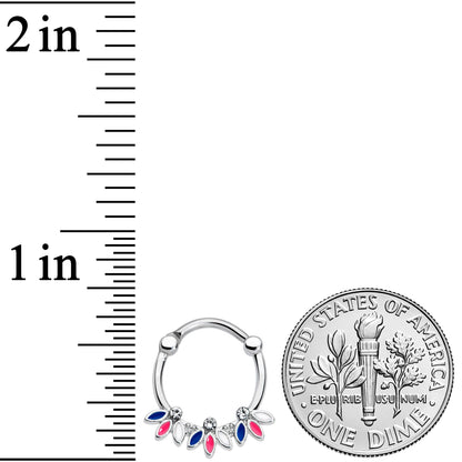 16G 3/8 Clear Gem White Pink Blue Leaves Septum Clicker