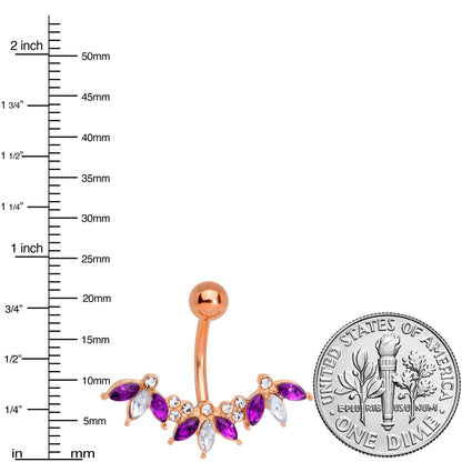 Purple Clear Gem Rose Gold Tone Anodized Comely Clusters Belly Ring