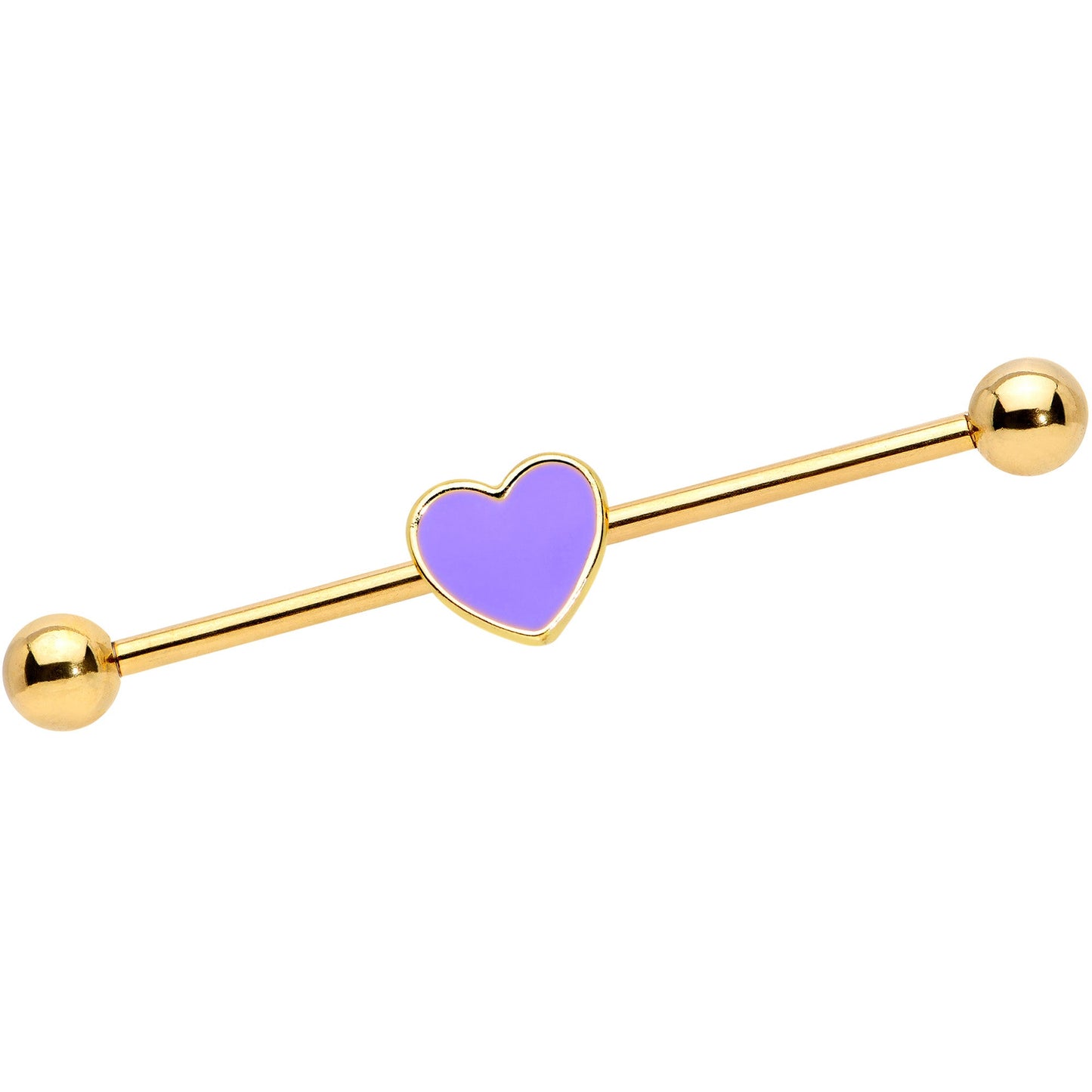 14G Gold Tone Purple Heart Industrial Barbell 38mm