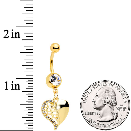 Clear Gem Gold Tone Half Open Heart Dangle Belly Ring