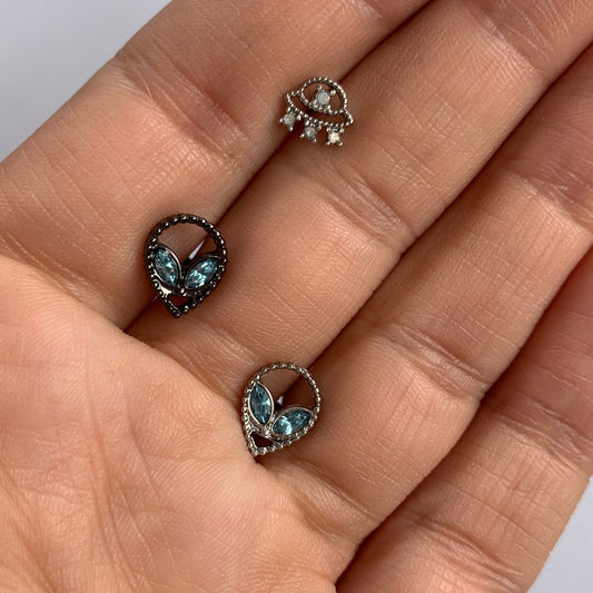 16G 5/16 Aqua Gem Black Alien Labret Monroe Tragus