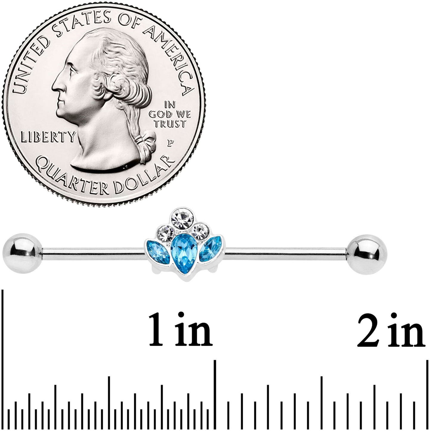 14G Aqua Clear Gem Classic Cluster Industrial Barbell 38mm