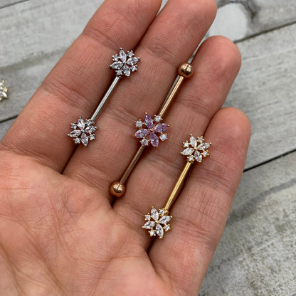 14G 5/8 Purple CZ Gem Gold Tone Star Burst Nipple Ring Set