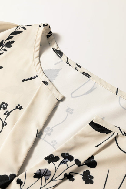 Floral Split Neck Long Sleeve Blouse