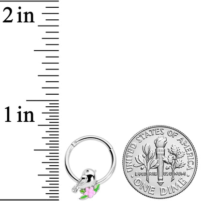 16G 3/8 Bird Pink Flower Hinged Segment Ring