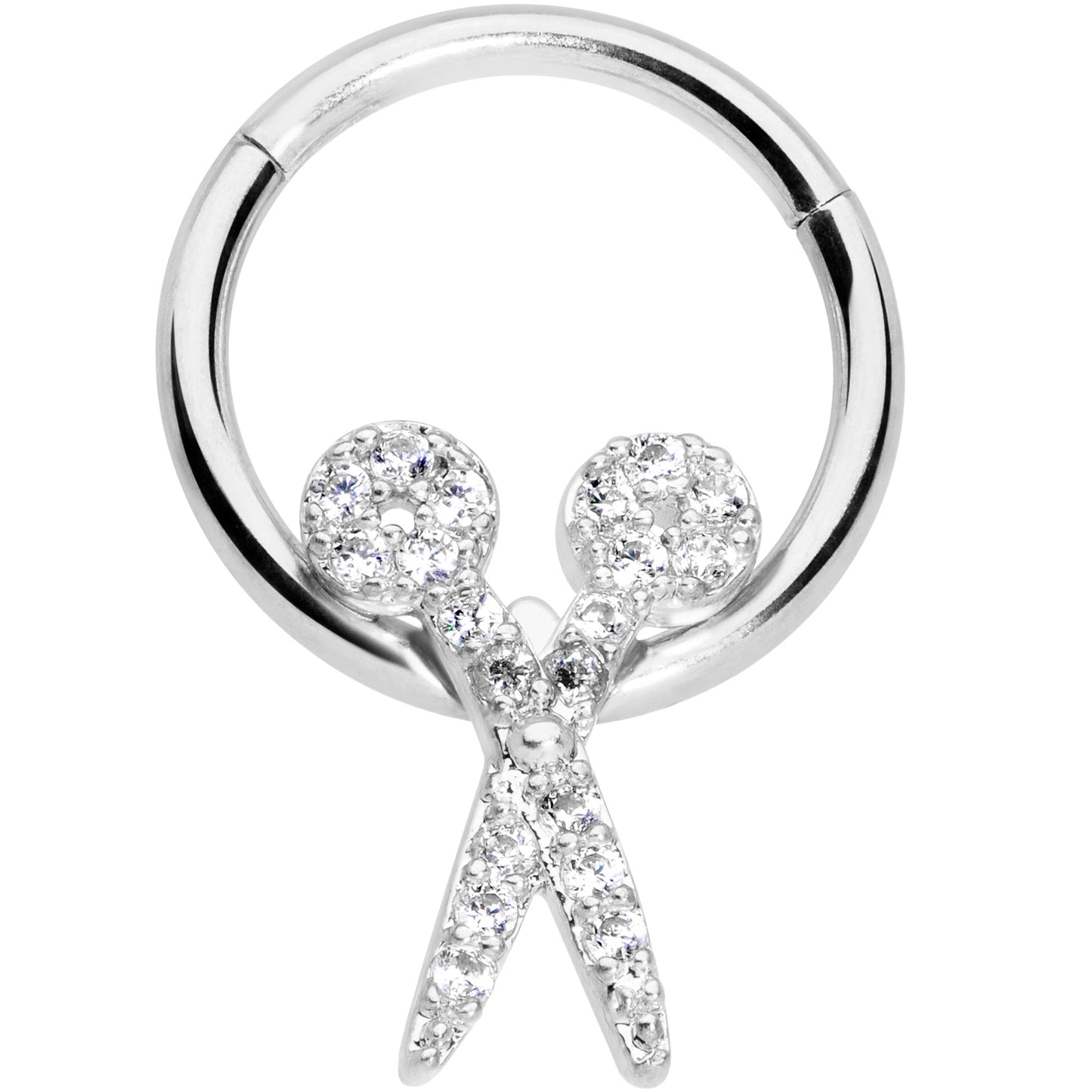 16G 3/8 Clear CZ Gem Scissors Hinged Segment Ring