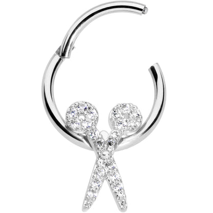 16G 3/8 Clear CZ Gem Scissors Hinged Segment Ring