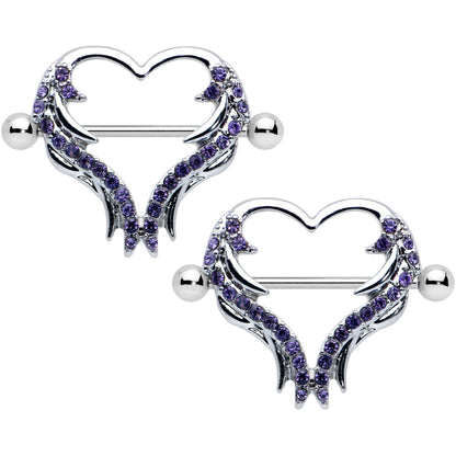 14G 3/4 Dark Purple Gem Rock and Roll Heart Nipple Shield Set