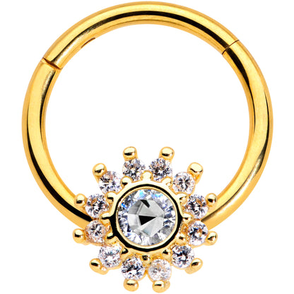 16G 3/8 Clear Gem Gold Tone Baroque Sun Hinged Segment Ring