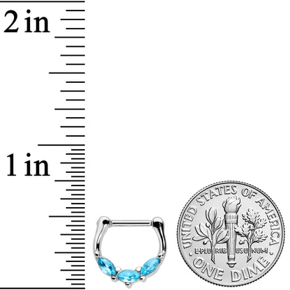 16G 5/16 Aqua Gem Oval Trio Cartilage Clicker