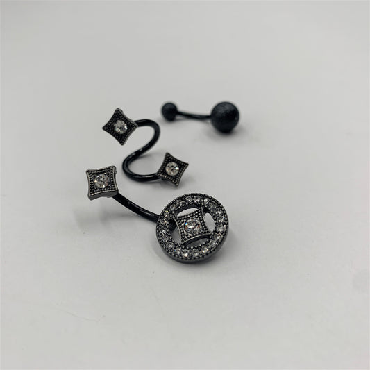Clear Gem Black Sandblasted Spiral Circle Belly Ring Set of 3