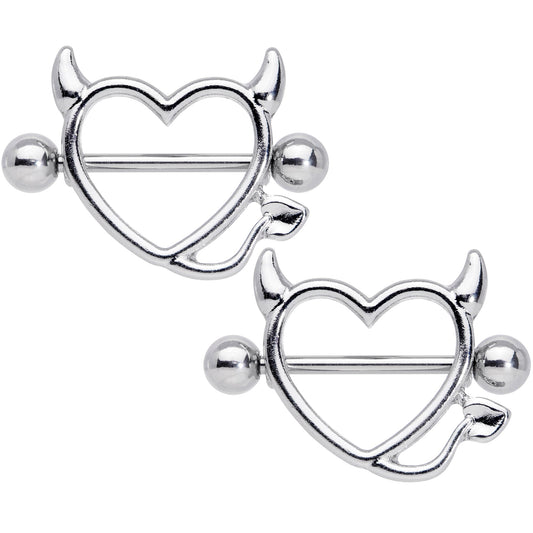 14G 5/8 Devil Heart Valentine Nipple Shield Set