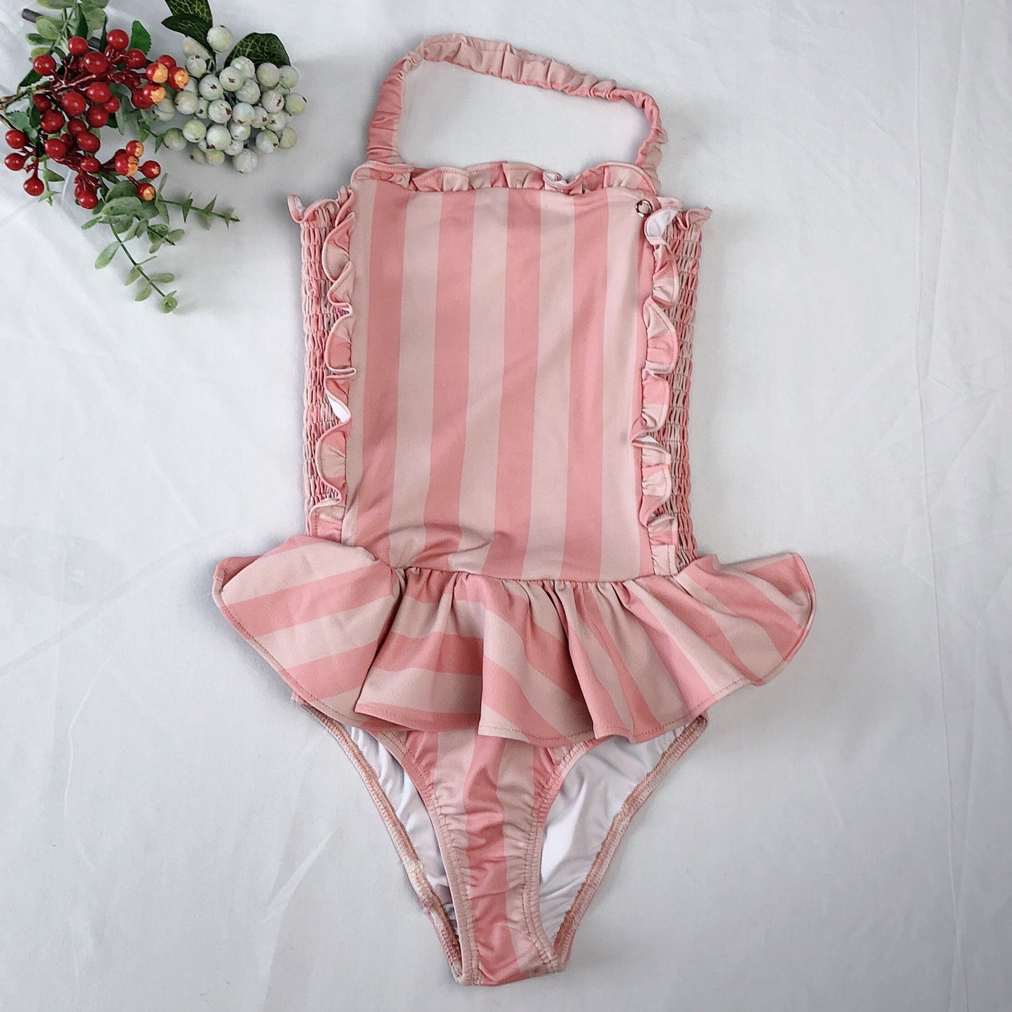 Girls' Striped Lace Swimsuit