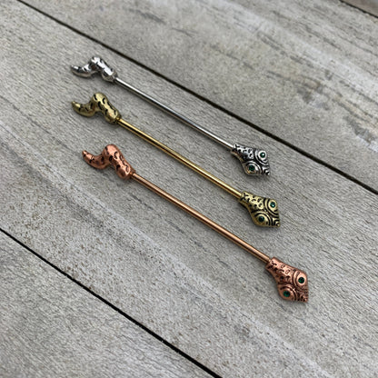 14G Green Gem Gold Tone Tribal Snake Industrial Barbell 38mm
