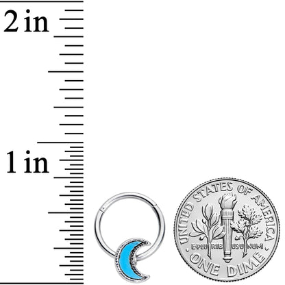 16G 3/8 Faux Turquoise Crescent Moon Hinged Segment Ring