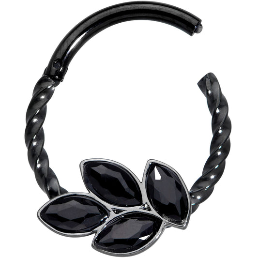 16G 3/8 Black Gem Black Oval Quartet Twisted Cartilage Clicker
