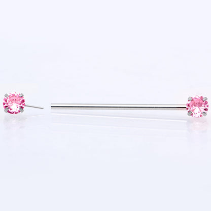 14G Pink CZ Gem Threadless Industrial Barbell 38mm