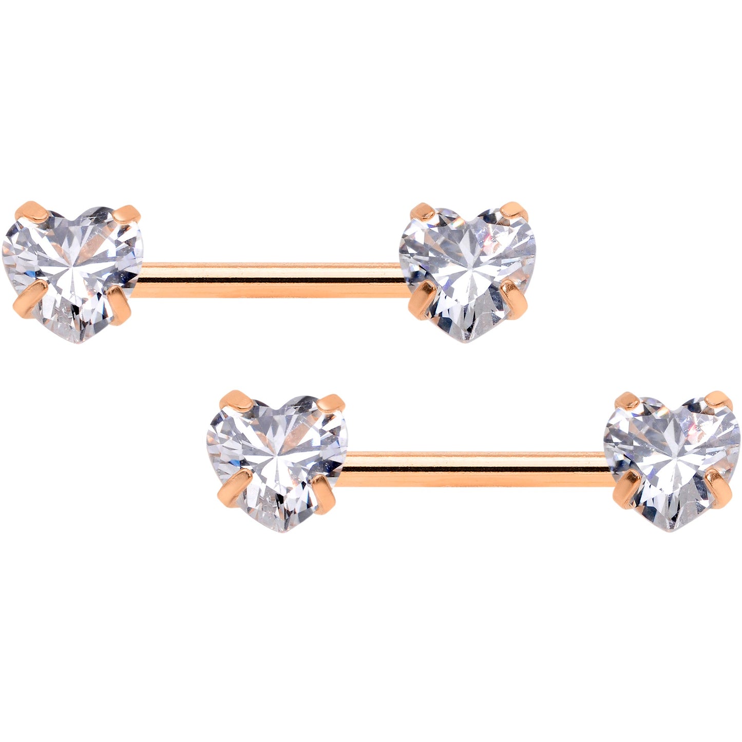 14G 1/2 Aurora CZ Heart Rose Gold Tone Threadless Nipple Ring Set
