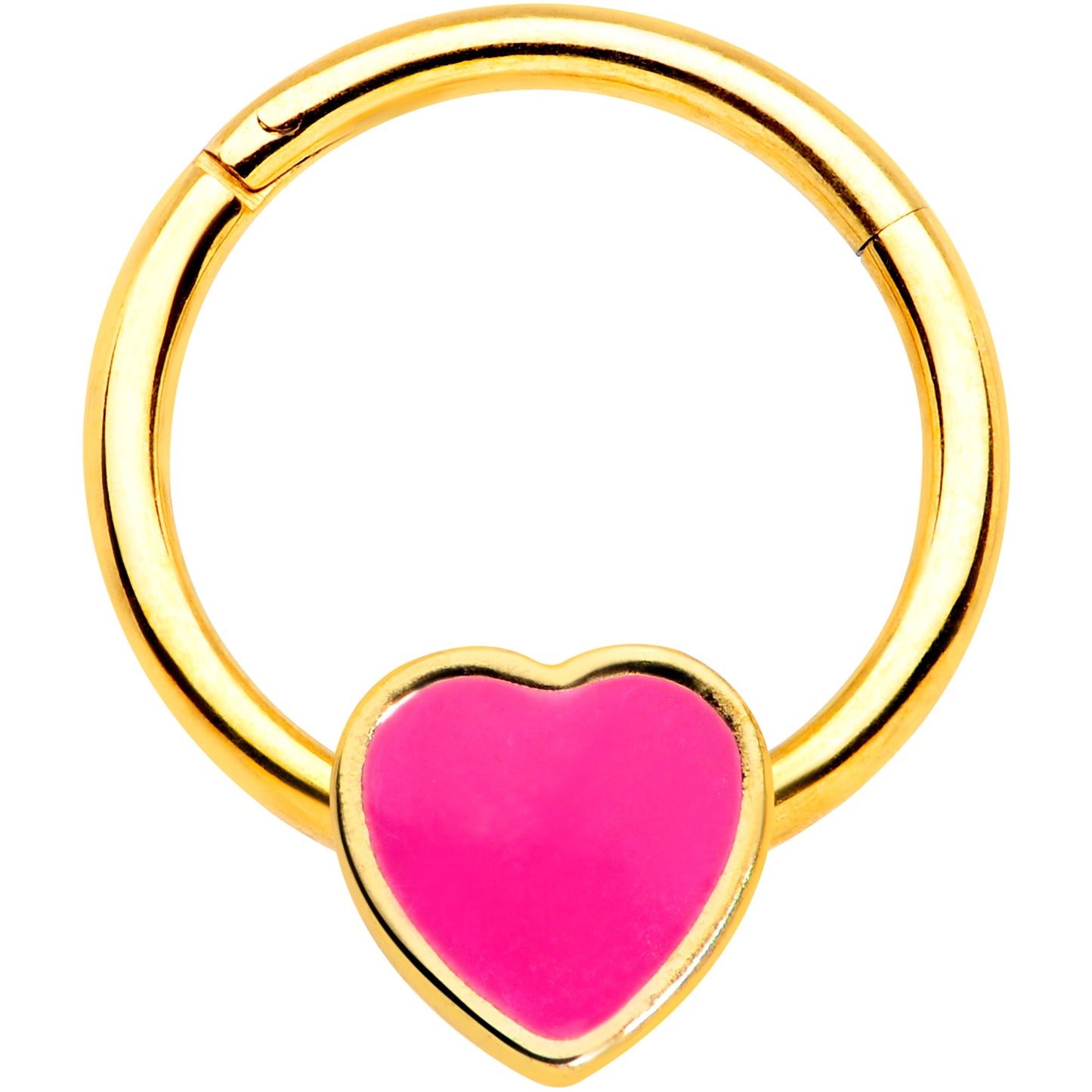 16G 3/8 Gold Tone Pink Heart Hinged Segment Ring