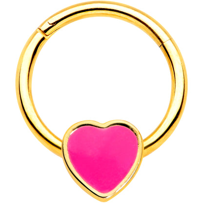 16G 3/8 Gold Tone Pink Heart Hinged Segment Ring