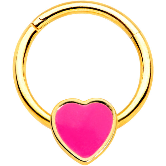 16G 3/8 Gold Tone Pink Heart Hinged Segment Ring