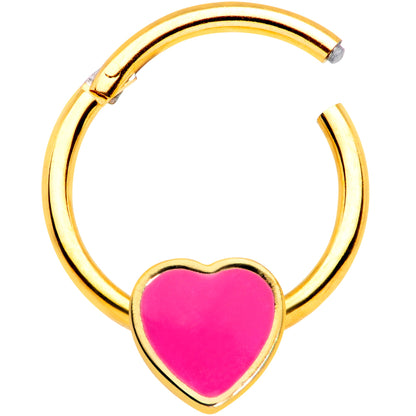 16G 3/8 Gold Tone Pink Heart Hinged Segment Ring