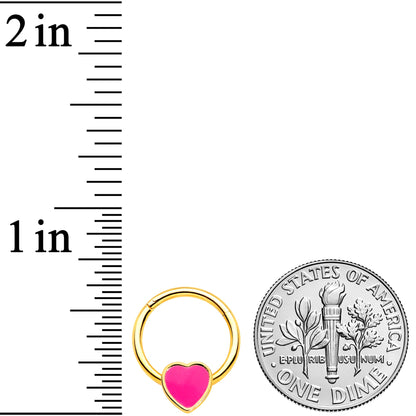 16G 3/8 Gold Tone Pink Heart Hinged Segment Ring