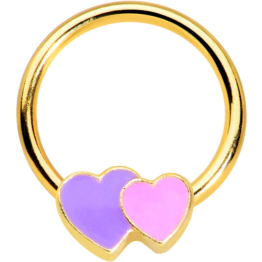 16G 3/8 Gold Tone Purple Hearts BCR Captive Ring