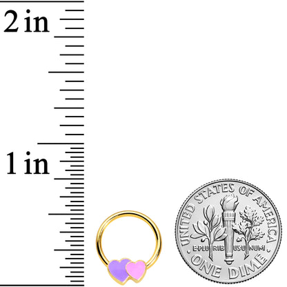 16G 3/8 Gold Tone Purple Hearts BCR Captive Ring