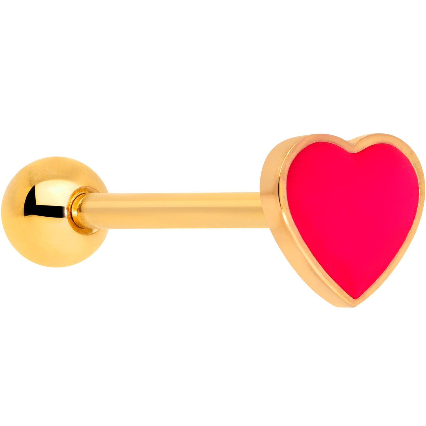 Gold Tone Red Heart Valentines Day Barbell Tongue Ring