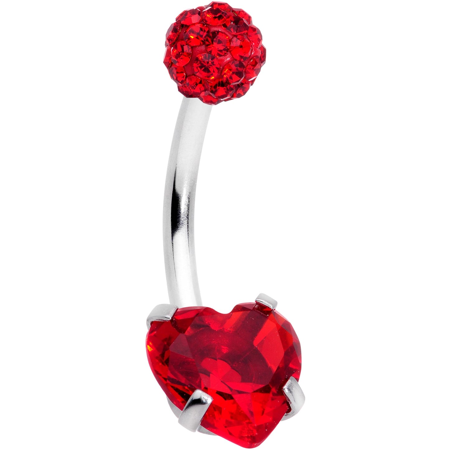 Red CZ Gem Disco Ball Heart Belly Ring