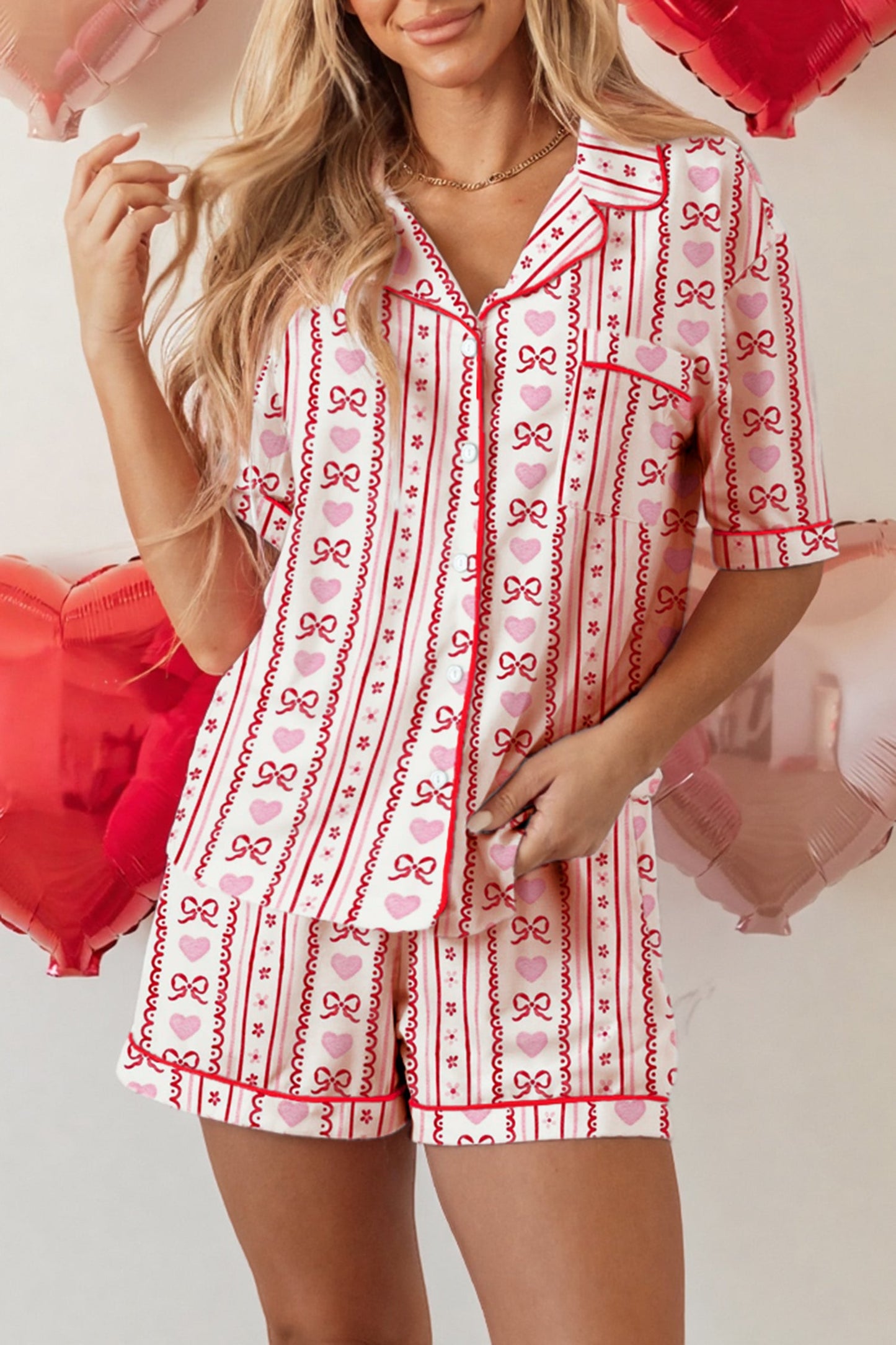 Bow Heart Top and Shorts Pajama Set
