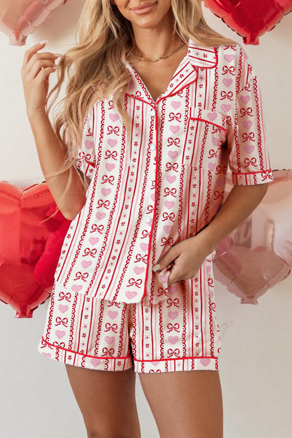 Bow Heart Top and Shorts Pajama Set