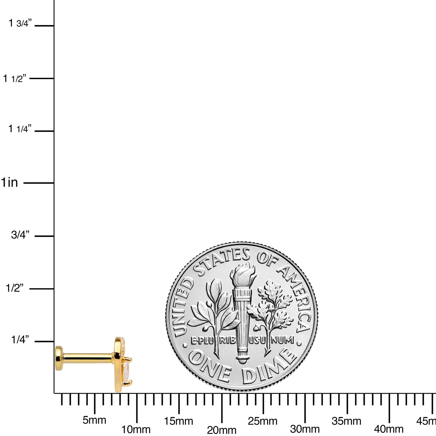 16G 1/4 Clear CZ Gem Gold Tone Heart Internally Threaded Labret