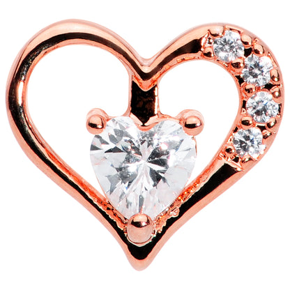 16G 1/4 Clear CZ Gem Rose Gold Hue Heart Internal Thread Labret