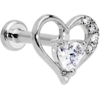 16G 1/4 Clear CZ Gem Airy Heart Internally Threaded Labret
