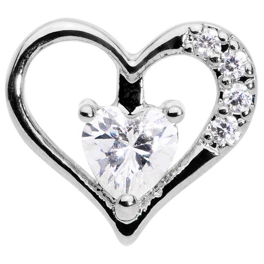 16G 1/4 Clear CZ Gem Airy Heart Internally Threaded Labret