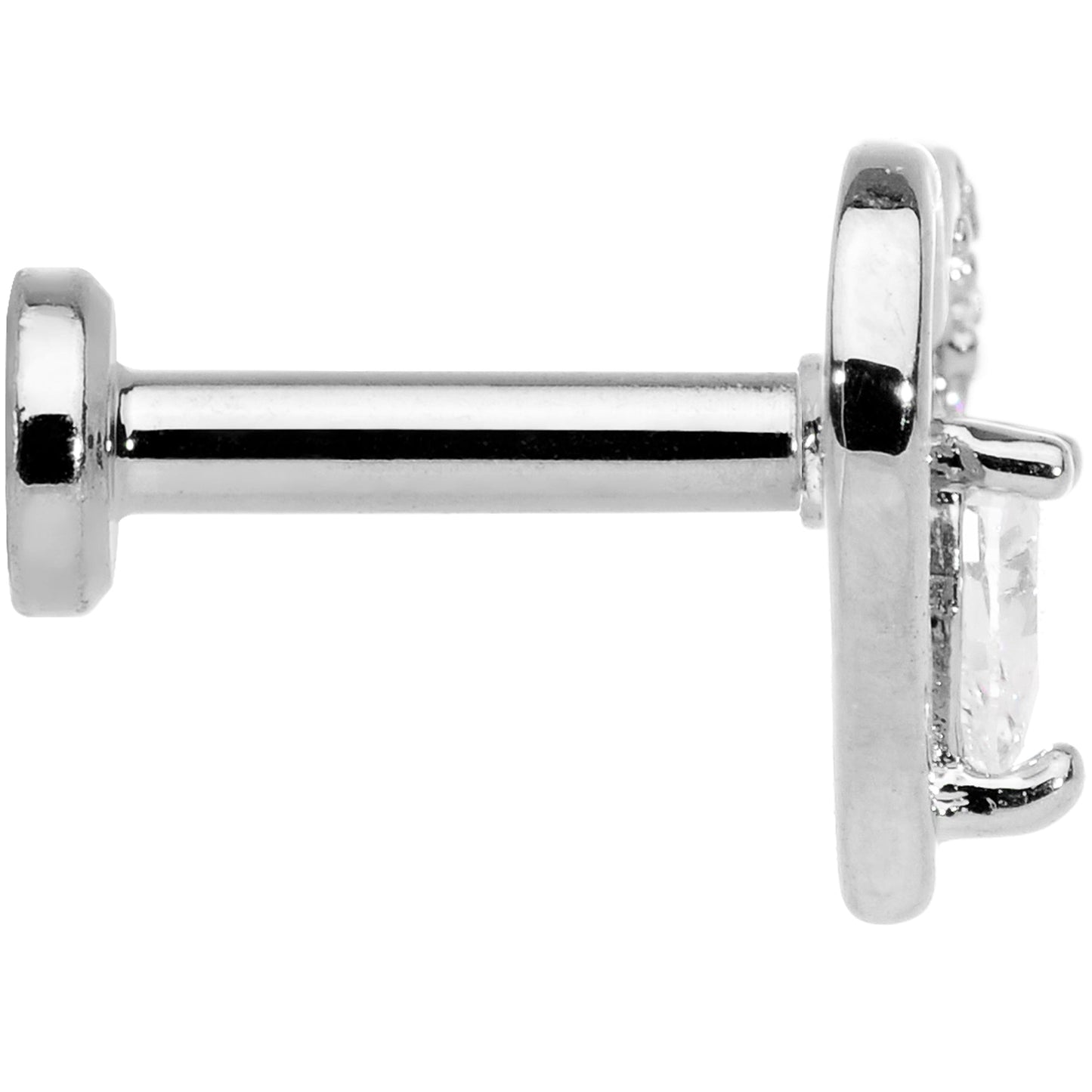 16G 1/4 Clear CZ Gem Airy Heart Internally Threaded Labret