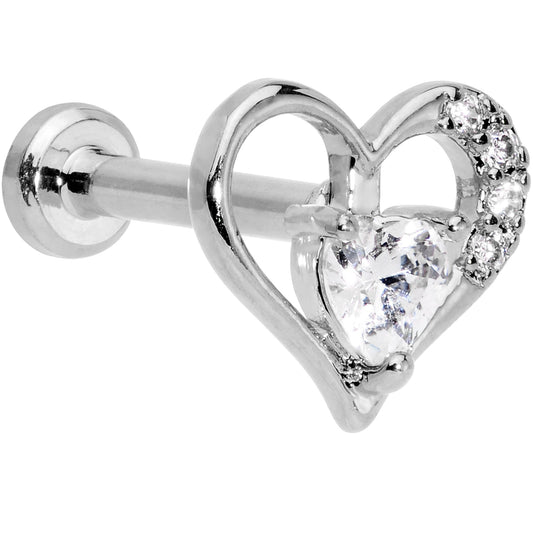 16G 5/16 Clear CZ Gem Airy Heart Internally Threaded Labret